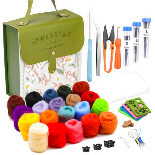 Mayboos Needle Felting Kit, Wool Roving 20 Colors Set, Wool Felting Kit Felt Molds with Portable Storage Box for DIY Craft Home Decoration (Green Bag)