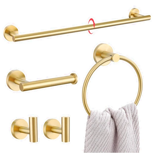 Lairuier Bathroom Towel Holder Set, 5-Piece Towel Bar Set Brushed Gold Steel Wall Mounted Bathroom Hardware Accessories Stainless Steel Set Towel Holder Set