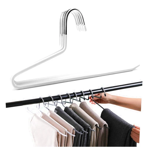 PJJXMY Pants Slack Trousers Hangers - 20 Pack, Space Saving Slim Strong and Durable Anti-Rust Chrome Metal Hangers, Open Ended Design for Easy-Slide Pant, Jeans, Skirt, Slacks Etc (White Heavy Duty)