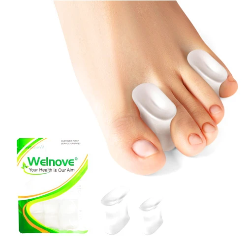 Welnove Upgraded Gel Toe Separators – 8-Pack Aloe Vera Extract Infused Silicone Toe Spacers for Straightening Overlapping Toes, Calluses – Bunion Corrector for Men and Women (Multi-Size, Clear)
