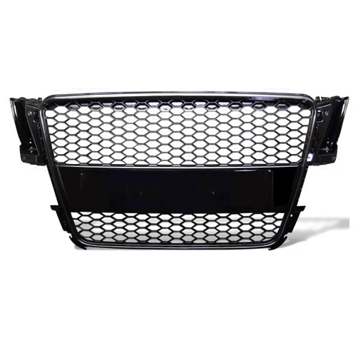 TLAPS 7422445734761 Compatible With 2008-2012 Audi A5 / S5 B8 / 8T Glossy Black RS-Honeycomb Mesh Front Bumper Grill Grille With Emblem Base