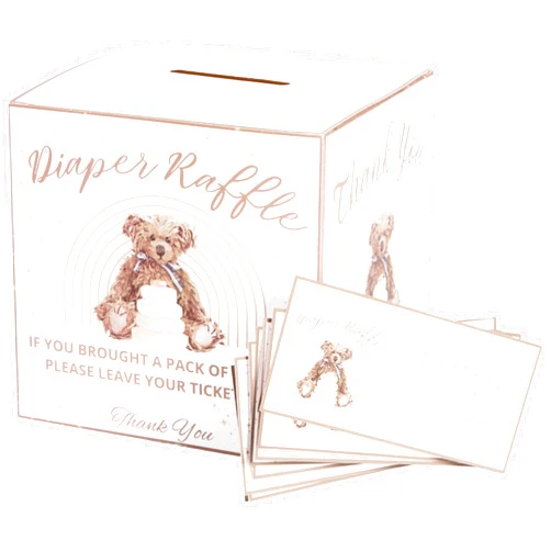 Colt & Kase 50 Pcs Diaper Raffle Tickets for Baby Shower with Diaper Raffle Box Used for Bear Baby Shower Games Or Trendy Baby Shower Decorations Diaper Raffle Box for Baby Shower and Diaper Raffle Cards