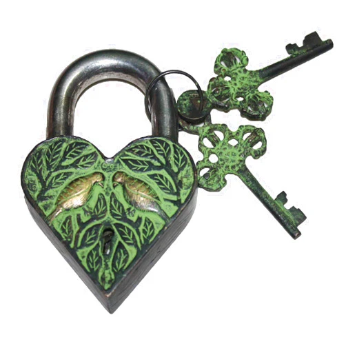 PARIJAT HANDICRAFT Heart-Shape Padlock with 2 Skeleton Keys Fully Functional with 2 Keys - Gym Lock, Combination Locks for Gates, Toolbox, Luggage, Cabinet, Bicycle, School, Home, Office, Travel (Love-Bird-Antique)