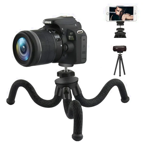 PATEKFLY Camera/Phone Tripod,Patekfly 12 Inch Flexible Camera Tripod for Canon/Nikon/Sony DSLR Cam/Action Cam, Phone Tripod Stand with Cell Phone Holder Clip for iPhone/Android Phone(3 in 1)