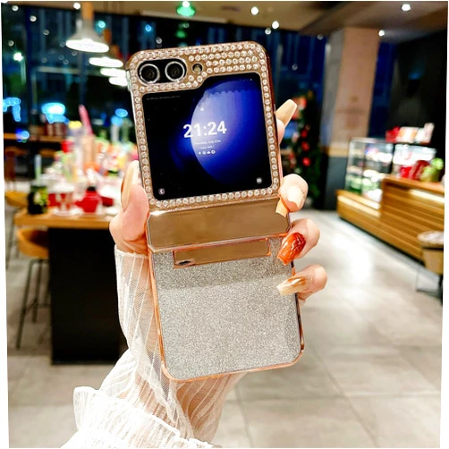 ZORSOME for Samsung Galaxy Flip 5 Bling Glitter Hinged Case for Girls Women,Luxury Bling Full Protecive Shockproof PC Case Cover for Samsung Galaxy Flip 5,Sliver