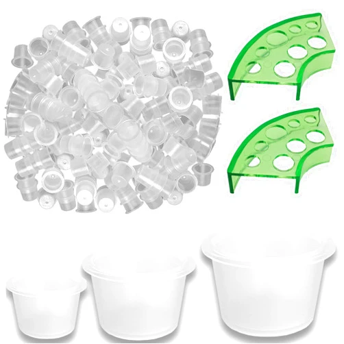 Wasoyun 300pcs Tattoo Ink Caps with 2 Cups Holders 100 S/M/L Plastic Pigment Cups for Tattoo Ink Permanent Makeup Container Cap Tattoo Accessory