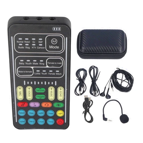 ASHATA Audio Mixer, I9 Voice Changer Set Live Sound Card for Live Streaming, Multifunction Portable Recording Mini Sound Card Audio Mixer for Game Anchor Recording Computer (English Version)