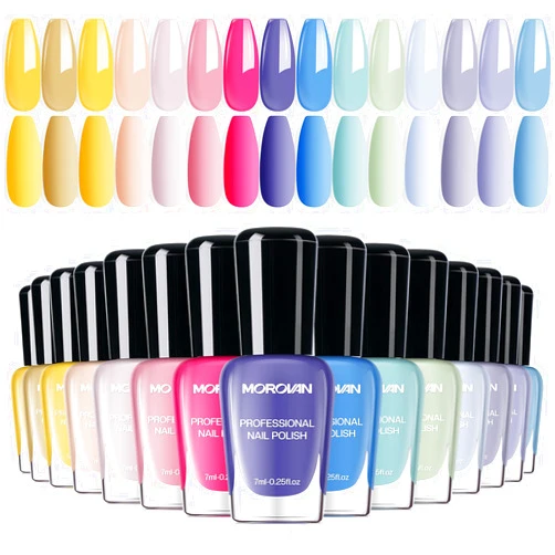 Morovan Pastel Nail Polish Set:Macaron Air Dry 15 Bright Colors 0.27oz Spring Summer Regular Fingernail Polish Bulk Nail Polish Kit Finger Nail Polish Gift Set for Women