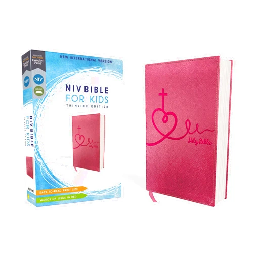 Zondervan NIV, Bible for Kids, Leathersoft, Pink, Red Letter, Comfort Print: Thinline Edition