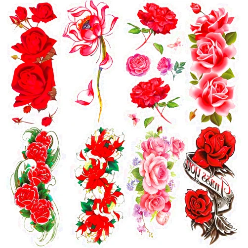 Oottati 8 Sheets Arm Flower Temporary Tattoos - Red Rose Lotus For Men and Women