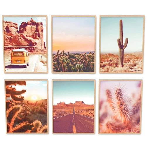 PARODY ART PRINTS Set of 6, Vintage Desert Cactus Photography Photographic Prints, Set of 4, Unframed, Route 66, Antique Van, Arizona, Wall Art Decor Poster Sign, 8x10 Inches