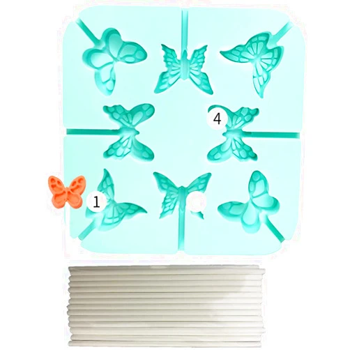 LIFETOOLS-LT 3D Butterfly Cartoon Lollipop Silicone Molds & 25pcs Paper Sticks (4inch), for Kid Party, Treat Bags, Non-Stick Chocolate, Candy, Gelatin Fudge, Ice Cube Tray，Wedding,Party and DIY Crafts ; D20HD