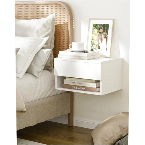 Aobafuir Floating Nightstand, Small Modern Floating Nightstand with Drawer, Floating Shelves for Bedroom, Bathroom (White)