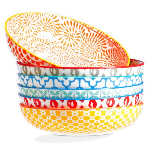 ONEMORE Colorful Pasta Bowls Set of 6, 36oz - Oven/Microwave/Dishwasher Safe Ceramic Wide Bowl for Dinner - Stackable, Scratch Resistant - Assorted Colors