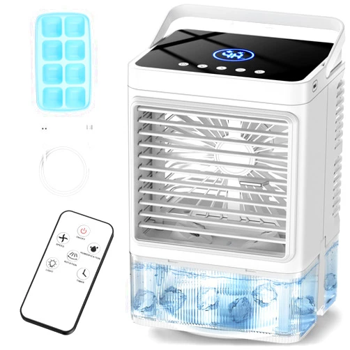 COOLECH Personal Air Conditioner w/Remote & LED Screen, 90° Oscillation, 4H Timer, 7 Night Light, Large Tank for 7H Cooling, 2 Cool Mist & 3 Speed USB Portable Evaporative Air Cooler for Desk Office