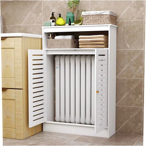 SUZEPER White Radiator Cover, Heater Covers for Home, Modern 2 Doors Wood Heating Cover, Radiator Shelf, Hallway Decorative Cabinet for Home Living Room Bedroom(23.6