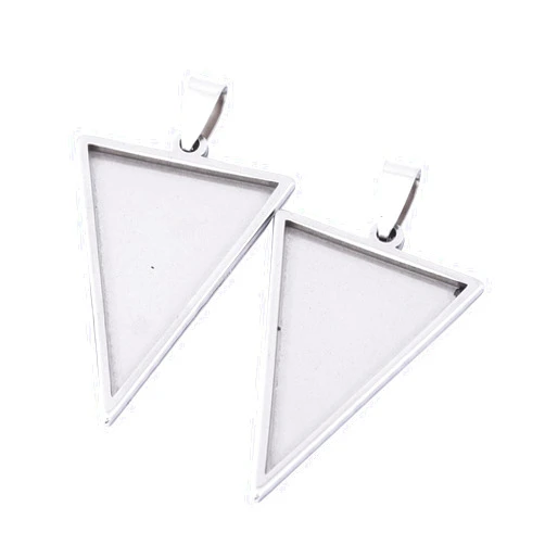 Reidgaller 10pcs Stainless Steel 25x35mm Triangle Cabochon Setting Trays DIY Bezel Pendant Base Blanks for Necklace Jewelry Making Supplies