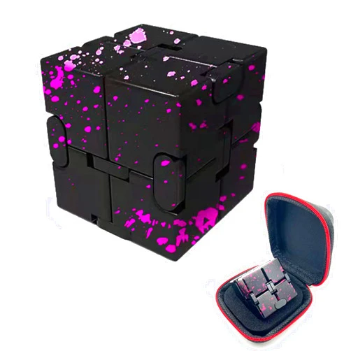 FUFUYOU Metal Fidget Infinity Cube Toys for Men Gadgets Anxiety Stress Relief Aluminum Alloy Material (Black & Pink)