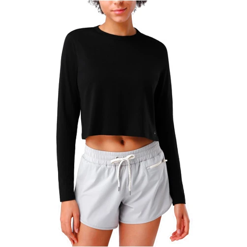 Pioneer Camp Bamboo Viscose Long Sleeve Shirts for Women Crop Tops Workout Loose Athletic Gym Yoga Running Cropped T-Shirts