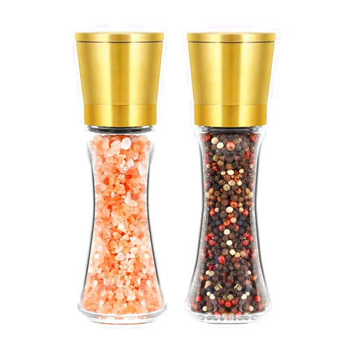 VEVOK CHEF Gold Salt and Pepper Grinder Mill Set Stainless Steel Pepper Shaker Adjustable Ceramic Coarseness Salt Grinder Black Pepper Spice Grinder Mill