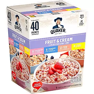 Quaker Instant Oatmeal Fruit & Cream, Variety Pack (40 Pk.) Net Wt 42.3 Oz