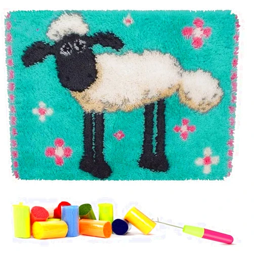 clubevy DIY Latch Hook Kits Rug Embroidery Carpet Set Needlework with Crochet Needlework Crafts Shaggy DIY Latch Kits for Adults/Kids