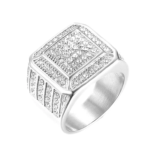 LAIMIUMIU33 Iced out Ring for men Smooth Square ring Hip Hop ring 316 Stainless Steel Radiant Biker Rings Bling Cuban style Iced Out Jewelry Punk Ring Club ring Heavy Metal ring Party Wedding Ceremony