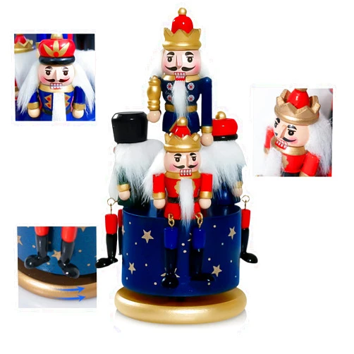 Wagevedex Nutcracker Christmas Decorations of Music Box - Wooden Nutcracker Figures Christmas Ornaments Gifts for Indoor Outdoor Holiday Home Table Party Xmas Decor (Blue)