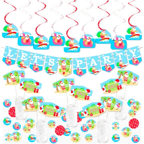 Big Dot of Happiness Tropical Christmas - Beach Santa Holiday Party Supplies Decoration Kit - Decor Galore Party Pack - 51 Pieces