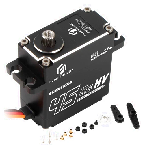 FLASH HOBBY 45Kg Full Waterproof Coreless Servo Motor Standard 180 Degree HV 8.4V High Torque RC Digital Servo for RC Car DIY Truck Robot Parts