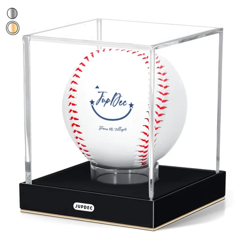 JupDec Baseball Display Case, Clear Acrylic Cube Baseball Holder with Durable Base, UV Protected Autograph Stand Box for Single Ball, Ideal Gift for Collector & Sports Enthusiast, Gold, 1 Pack
