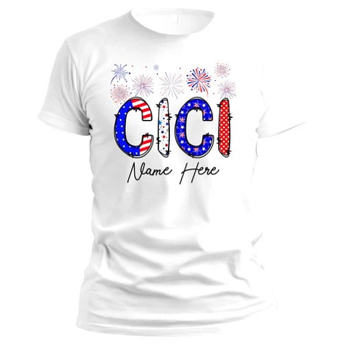 Padovo Personalized Grandma Grandpa 4th of July Shirt Wildflowers American Flag Custom Patriotic T-Shirt for Women Men