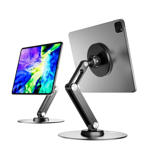 XAOSUN Tablet Stand Magnetic for Desk Multi-Angle Adjustable Foldable Tablet Holder,Metal 360°Rotation,Home Office Accessories,Black