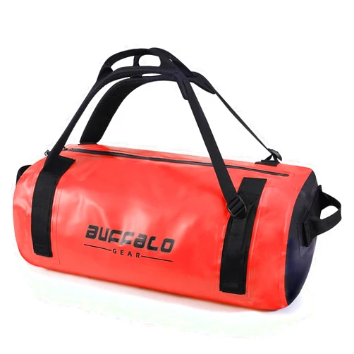Buffalo Gear Dry Bag Waterproof Duffel Bag with Airtight Zipper 50L Dry Backpack Duffle Bag for Kayaking, Rafting, Boating, Swimming, Camping, Travel, Gym, Beach, Red