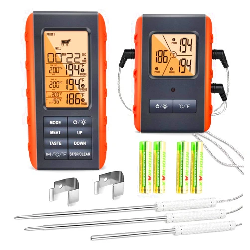 VAUNO Wireless Meat Thermometer for Grilling Smoking - Kitchen Food Cooking Candy Thermometer with 3 Probes - Monitor Ambient Temperature Inside The Grill Smoker BBQ Oven Thermometer, 490ft,Digital