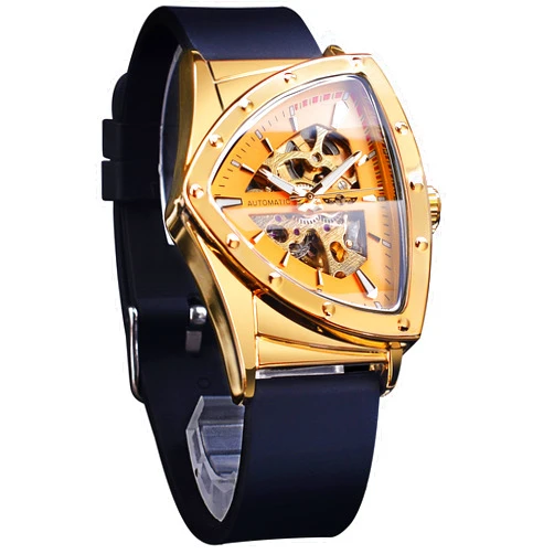 FORSINING Skeleton Watches for Men, Automatic Mechanical Watch with Triangle Dial, Luminous Self Winding Watches Stainless Steel Bracelet or Soft Silicone Strap