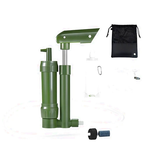 IUPPA Hand Pump Water Filter 3-Stage Camping Water Purifier Filtration System Survival Gear 0.01 Micron with 500ml Water Bag Storage Bag for Outdoor Camping Hiking Backpacking Adventure