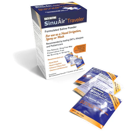 Health Solutions SinuAir Traveler Saline Packets - Sodium Chloride with Potassium & Calcium, Salt Solution Powder Refill Packs for Nasal Irrigation Machine