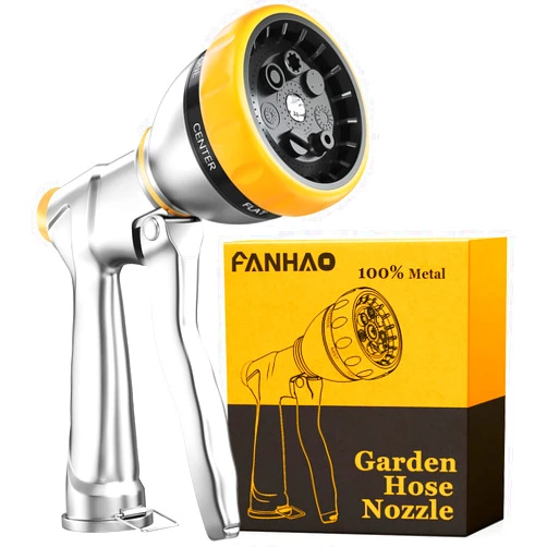 FANHAO Garden Hose Nozzle Sprayer, 100% Heavy Duty Metal Water Hose Sprayer with 7 Spray Patterns, High Pressure Spray Nozzle for Watering Plants & Lawns, Washing Cars & Pets