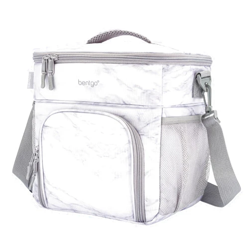 Bentgo Prep Deluxe Insulated Multimeal Bag - Lunch Box Bag, Holds 5 Meals, Premium Insulation up to 8 Hrs, Durable, Water-Resistant - Large Capacity For Adult Meal Prep (White Marble)
