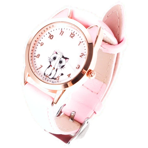 TEHAUX Ladies Watch, Cartoon Pattern Watch Luminous Quartz Watch Cute Cat Casual Leather Watch for Ladies Fashion Women