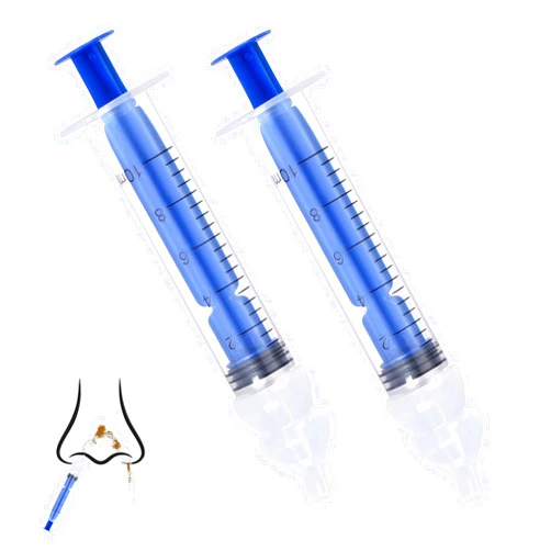 YJWZWE Nasal Irrigator for Baby Portable Infant Nose Cleaner Rinsing Device with Cleanable Reusable Silicone Nasal Suction Tips Nasal Hygiene 2Pcs, 10ml, Blue
