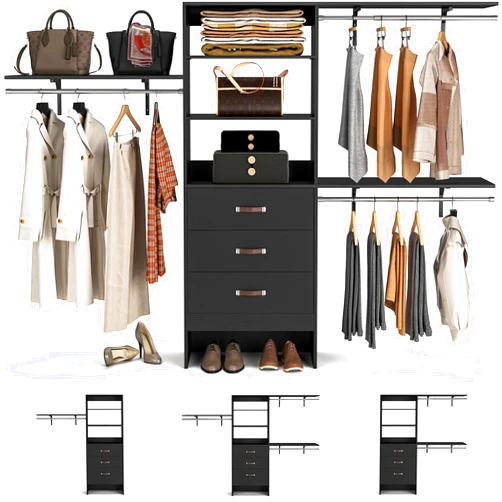 Armocity 96 Inches Closet System, 8FT Walk In Closet Organizer with 3 Shelving Towers, Heavy Duty Clothes Rack with 3 Drawers, Built-In Garment Rack, 96