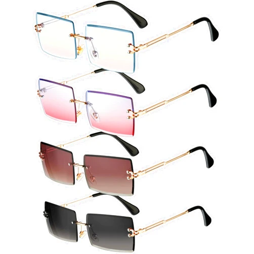 Frienda 4 Pairs Rimless Rectangle Sunglasses Frameless Square Glasses Vintage Transparent Eyewear for Women Men