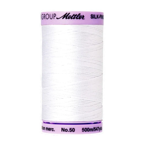 Mettler Silk-Finish Solid Cotton Thread, 547 yd/500m, White