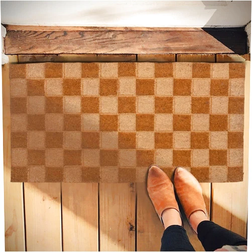 Creative Co-Op Engraved Coir Checkerboard Print and PVC Back, Natural Doormat, 32