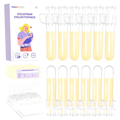 Nuliie Colostrum Collector Kit 7ml/12pcs, Leakproof, Reusable Breast Milk Collector, Heat & Freezer Resistant, BPA-Free, With Cotton Cloth Wipe, Storage Case, Cleaning Brush -Ready-to-Use for Newborns