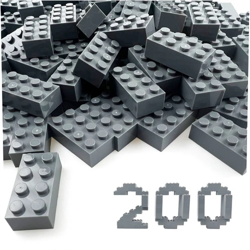 HUIZDQ 200 Piece Classic Building Bricks, 2x4 Building Blocks STEM Creative Building Toys, Dark Grey