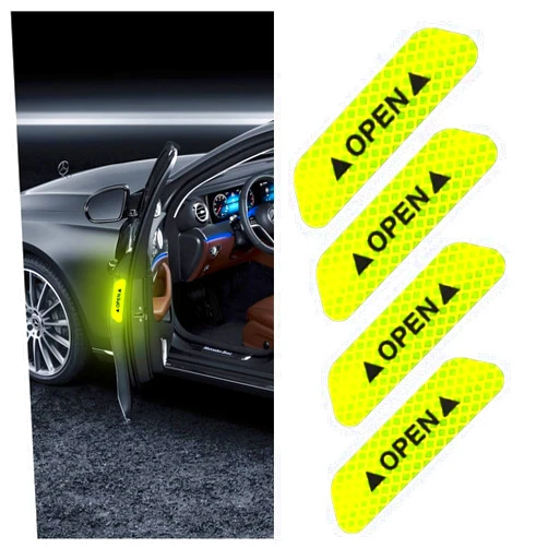 JOYCOURT 4PCS Car Door Open Warning Reflective Stickers, Night Visibility Car Anti-Collision Protective Strip Tape, Auto Safety Prompt Decals, 3.6 Inch Universal Car Decoration Accessories for Truck, Van, SUV