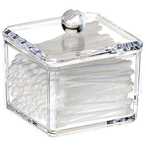 CONHENCI Square Acrylic Cotton Ball Holder Q-tip Holder Bathroom Swab Dispenser